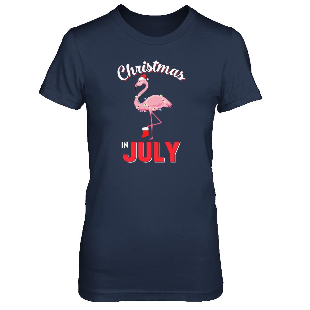 Funny Party X-Mas Flamingo Christmas In July-T-Shirt & Tank Top-Women's T-Shirt-Navy