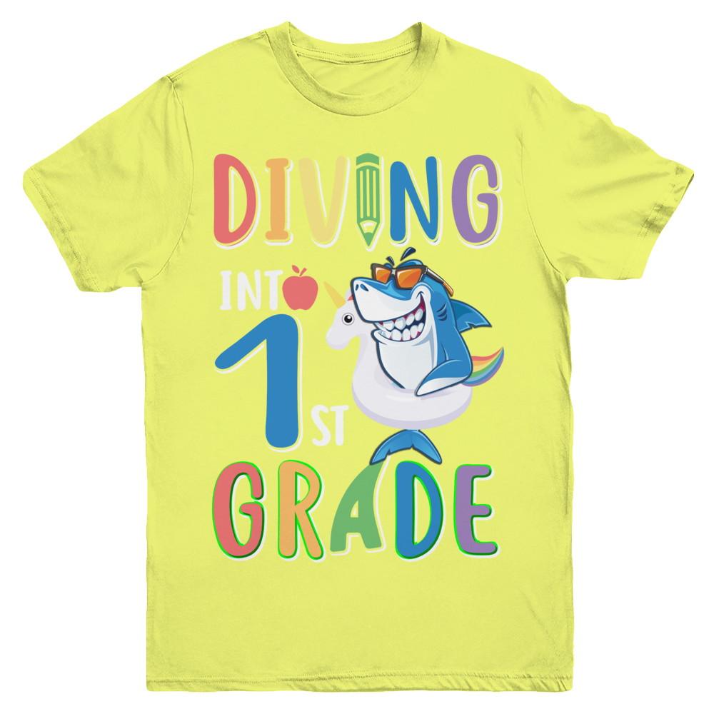 Diving Into 1st Grade Back To School Shark Youth-Youth Shirt-Youth T-Shirt-Daisy