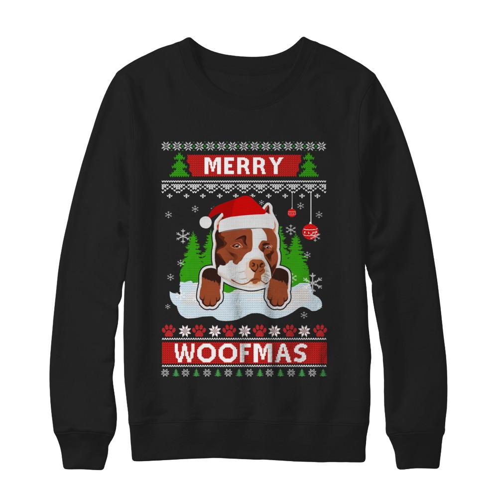 Pitbull Merry Woofmas Ugly Christmas Sweater-T-Shirt & Sweatshirt-Crewneck Sweatshirt-Black