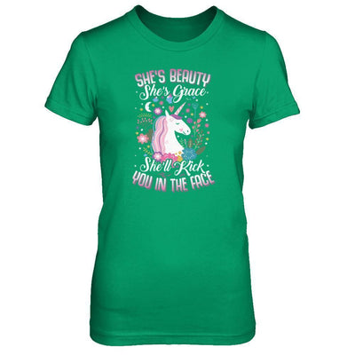 She's Beauty She's Grace She'll Kick You In The Face Unicorn Lover-T-Shirt & Tank Top-Women's T-Shirt-Irish Green