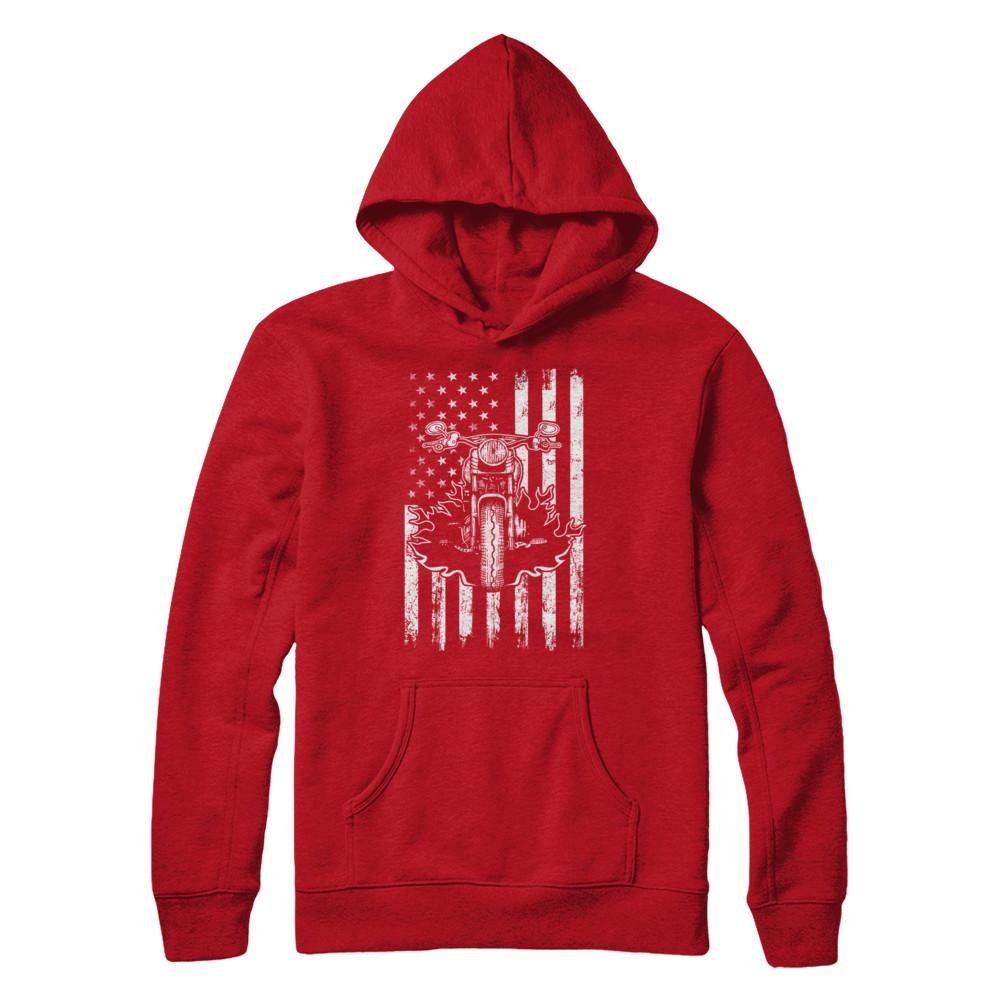 American Motorcycle Motorbike Us Flag Cool Biker-T-Shirt & Hoodie-Pullover Hoodie-Red