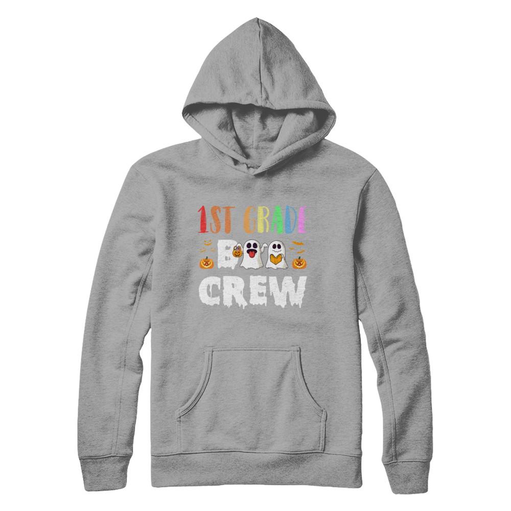 Cute Boo Crew 1st Grade Teacher Halloween-T-Shirt & Hoodie-Pullover Hoodie-Light Steel