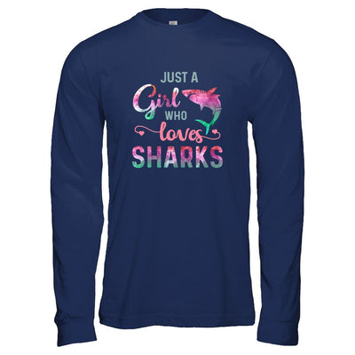 Just A Girl Who Loves Sharks Shark Lover-T-Shirt & Tank Top-Long Sleeve T-Shirt-Navy