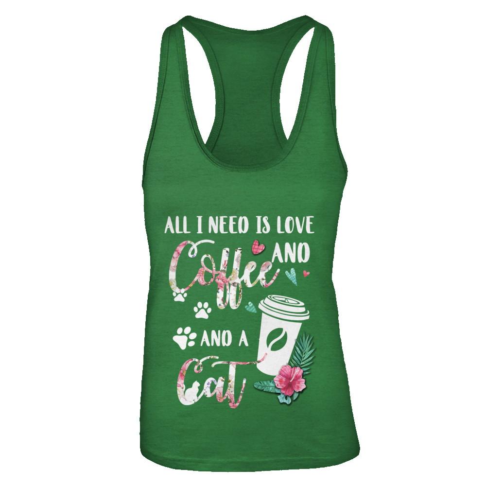 All I Need Is Love And Coffee And A Cat-T-Shirt & Tank Top-Women's Ideal Racerback Tank-Kelly Green