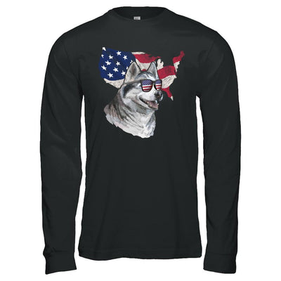 Funny Patriot Husky Dog 4Th Of July American Flag-T-Shirt & Hoodie-Long Sleeve T-Shirt-Black