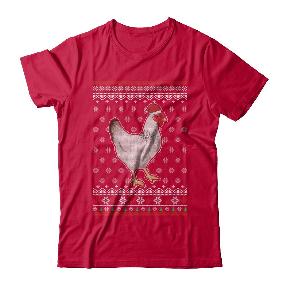 Pajamas Chicken With Santa Hat Ugly Christmas Sweater-T-Shirt & Sweatshirt-Classic T-Shirt-Red