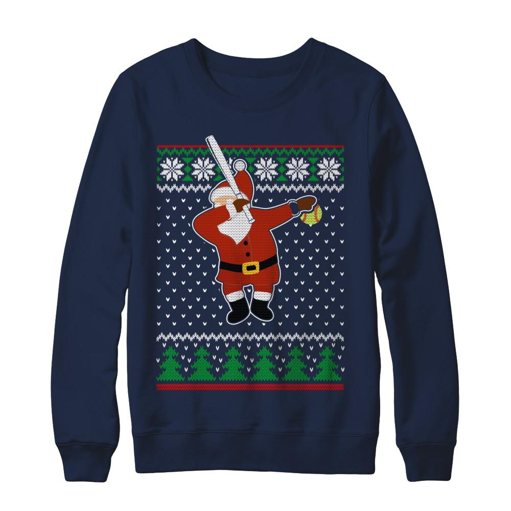 Dabbing Santa Softball Ugly Sweater Christmas-T-Shirt & Sweatshirt-Crewneck Sweatshirt-Navy