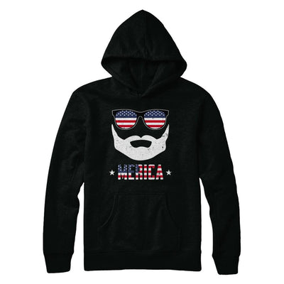 4th of July MERICA America Flag Mustache Dad Bearded-T-Shirt & Hoodie-Pullover Hoodie-Black