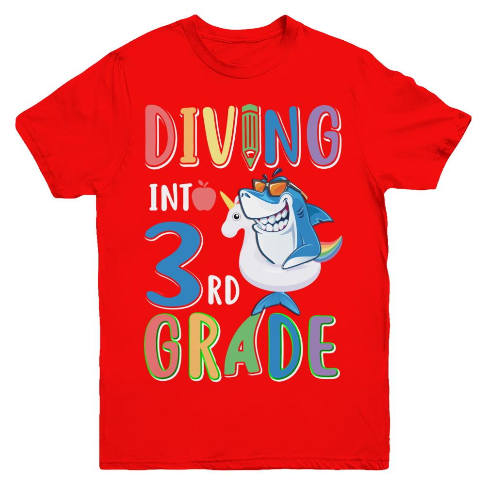 Diving Into 3rd Grade Back To School Shark Youth-Youth Shirt-Youth T-Shirt-Red