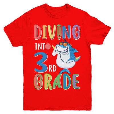 Diving Into 3rd Grade Back To School Shark Youth-Youth Shirt-Youth T-Shirt-Red