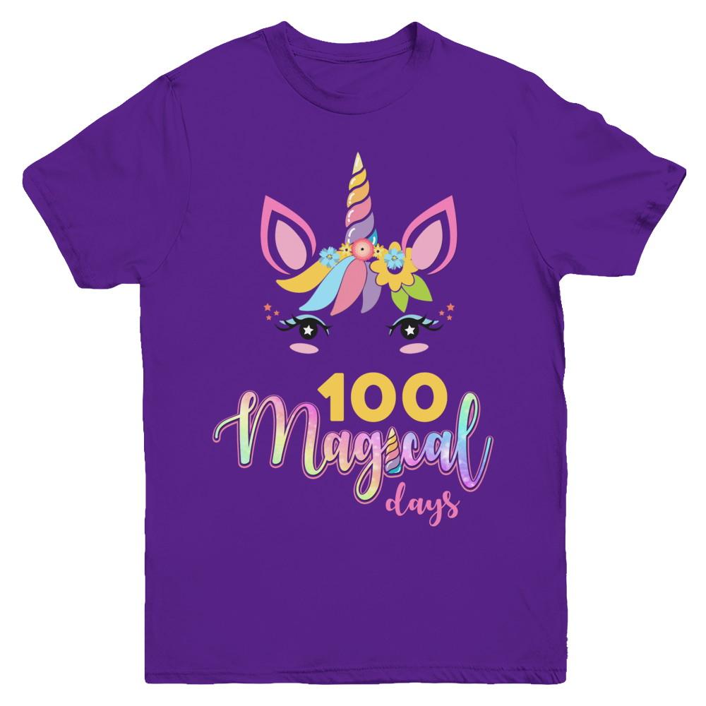 100 Magical Days Of School Unicorn Girl Gifts Youth-Youth Shirt-Youth T-Shirt-Purple