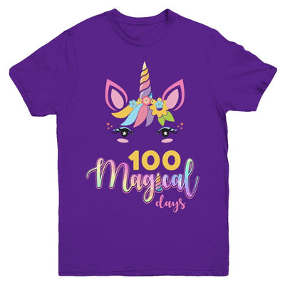 100 Magical Days Of School Unicorn Girl Gifts Youth-Youth Shirt-Youth T-Shirt-Purple