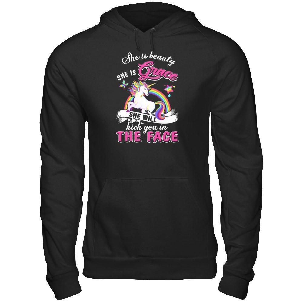 She Is Beauty She Is Grace She'll Kick You In The Face-T-Shirt & Tank Top-Pullover Hoodie-Black