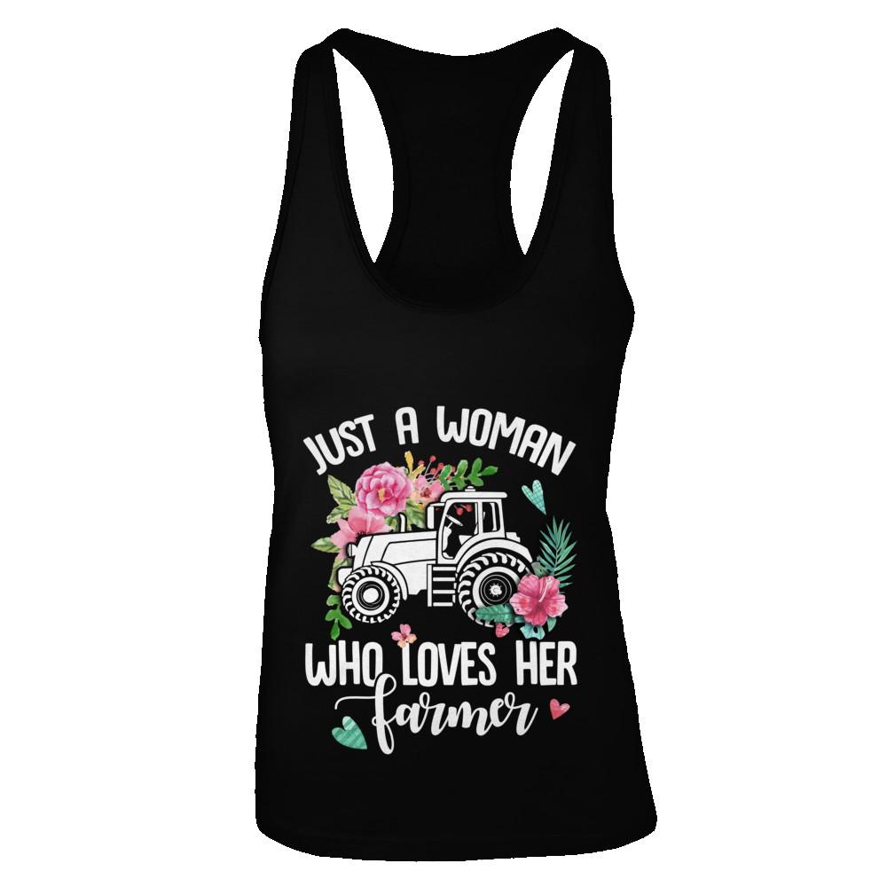 Just A Woman Who Loves Her Farmer-T-Shirt & Tank Top-Women's Ideal Racerback Tank-Black
