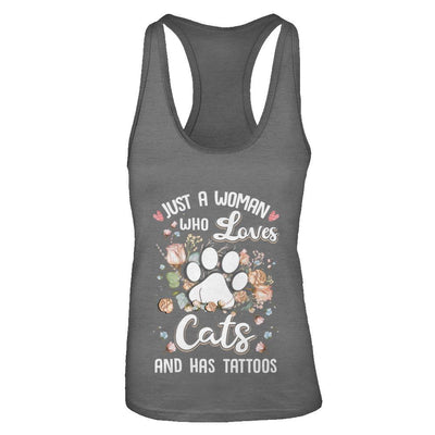 Just A Woman Who Loves Cats And Have Tattoos-T-Shirt & Tank Top-Women's Ideal Racerback Tank-Dark Grey