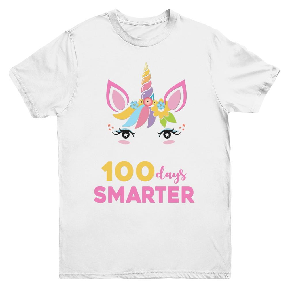 100 Days Smarter Of School Unicorn Girl Gifts Youth-Youth Shirt-Youth T-Shirt-White