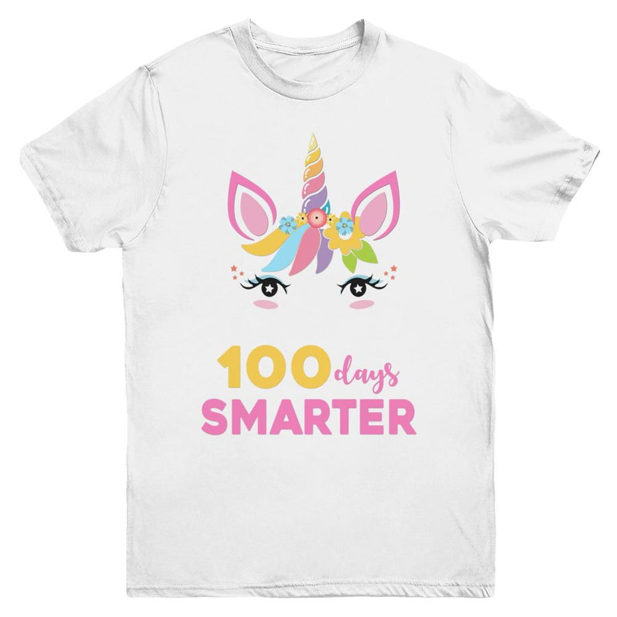 100 Days Smarter Of School Unicorn Girl Gifts Youth-Youth Shirt-Youth T-Shirt-White