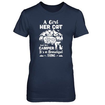 A Girl Her Cat And Her Camper It's A Beautiful Thing Camping-T-Shirt & Tank Top-Women's T-Shirt-Navy