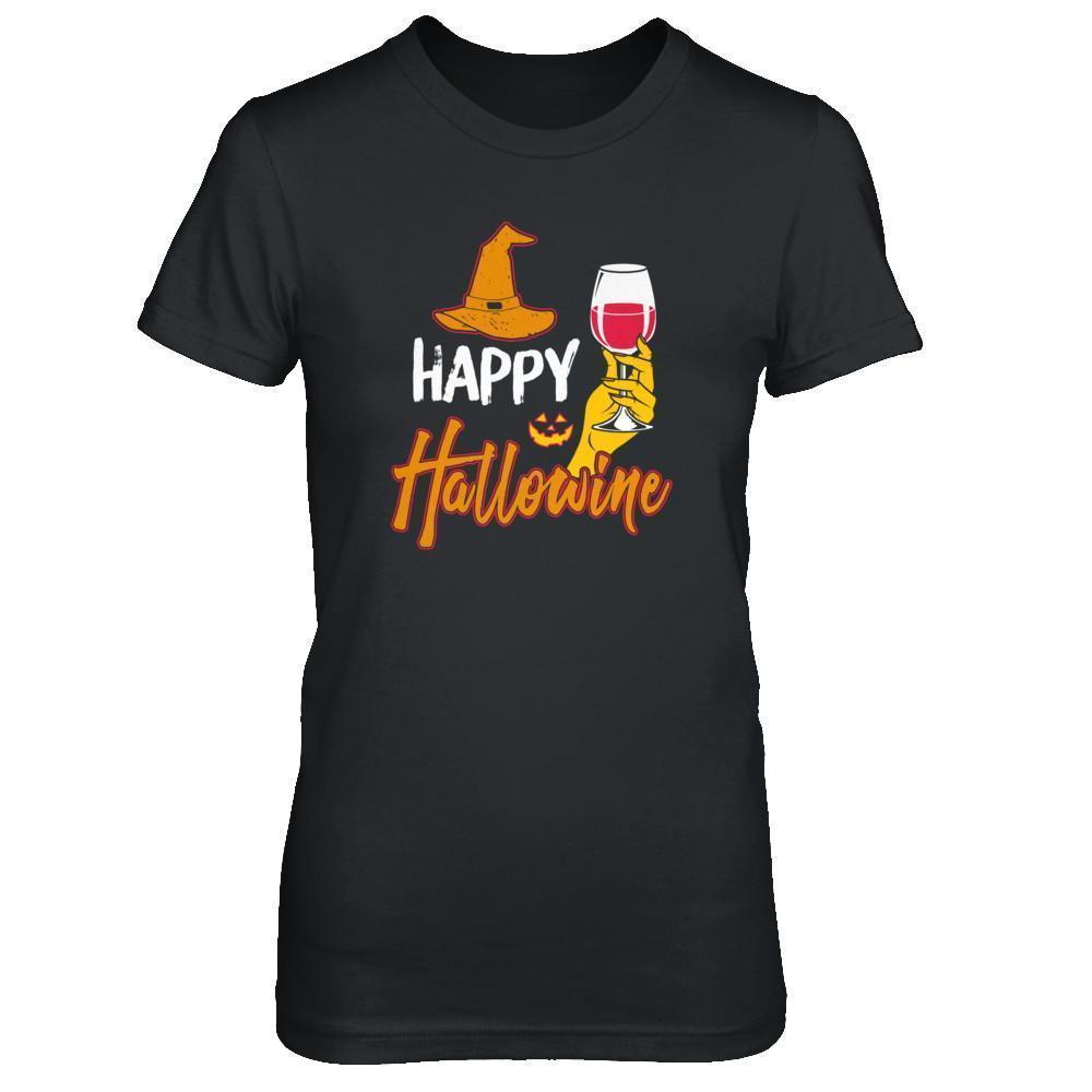 Halloween Happy Hallowine For Wine Lover-T-Shirt & Tank Top-Women's T-Shirt-Black