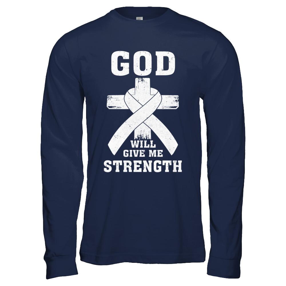 God Will Give Me Strength Clear Lung Cancer Gift-T-Shirt & Hoodie-Long Sleeve T-Shirt-Navy