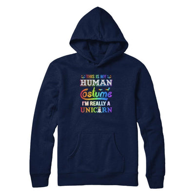 Halloween This Is My Human Costume I'm Really A Unicorn-T-Shirt & Tank Top-Pullover Hoodie-Navy