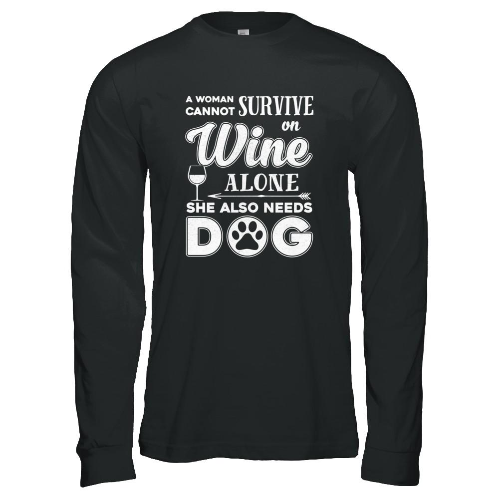 A Woman Cannot Survive On Wine Alone Need Cat-T-Shirt & Tank Top-Long Sleeve T-Shirt-Black