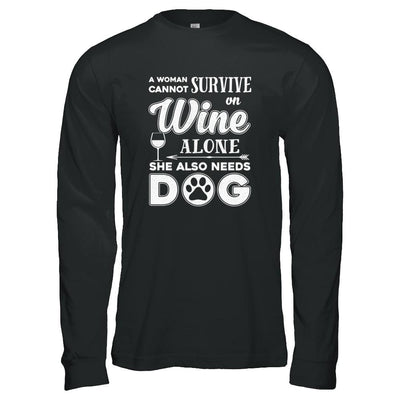 A Woman Cannot Survive On Wine Alone Need Cat-T-Shirt & Tank Top-Long Sleeve T-Shirt-Black