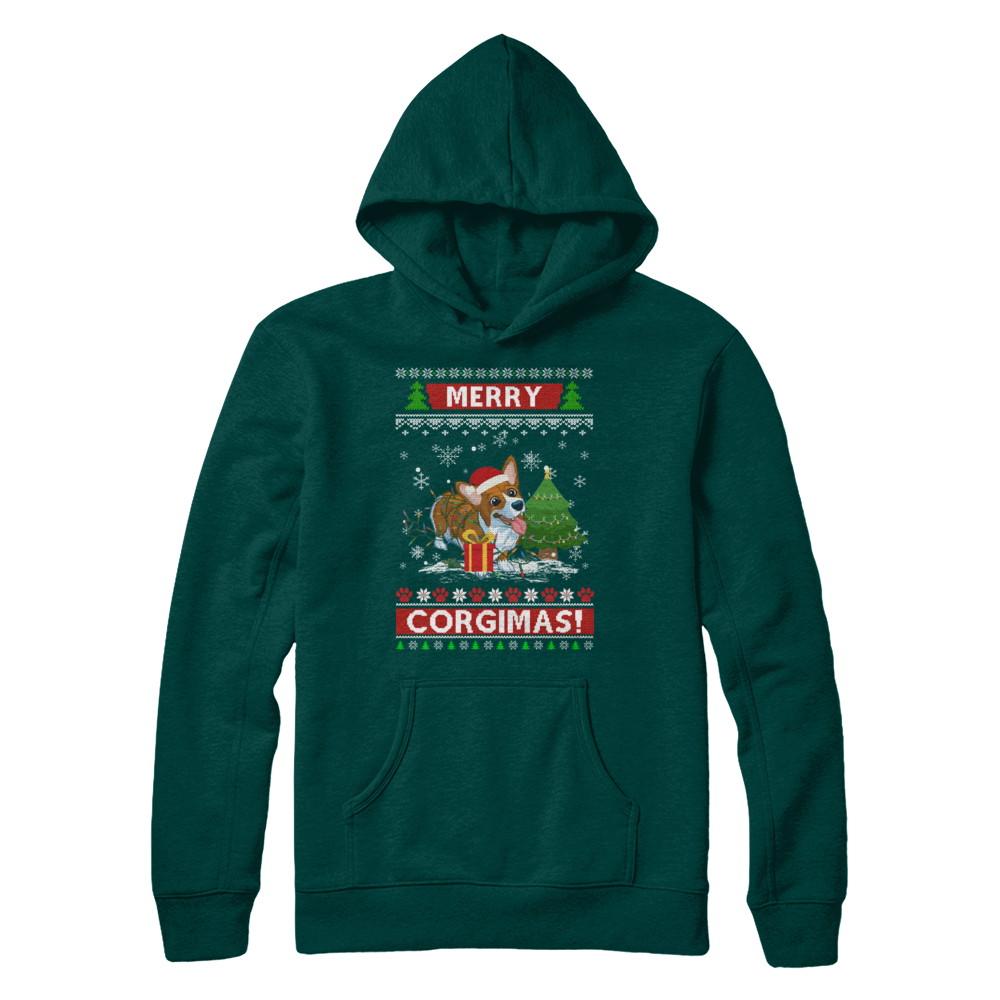 Funny Merry Corgmas Santa Corgi Ugly Christmas Sweater-T-Shirt & Sweatshirt-Pullover Hoodie-Deep Forest