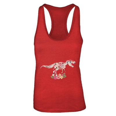 Funny Saurus Dinosaur T-Rex Flower-T-Shirt & Tank Top-Women's Ideal Racerback Tank-Red