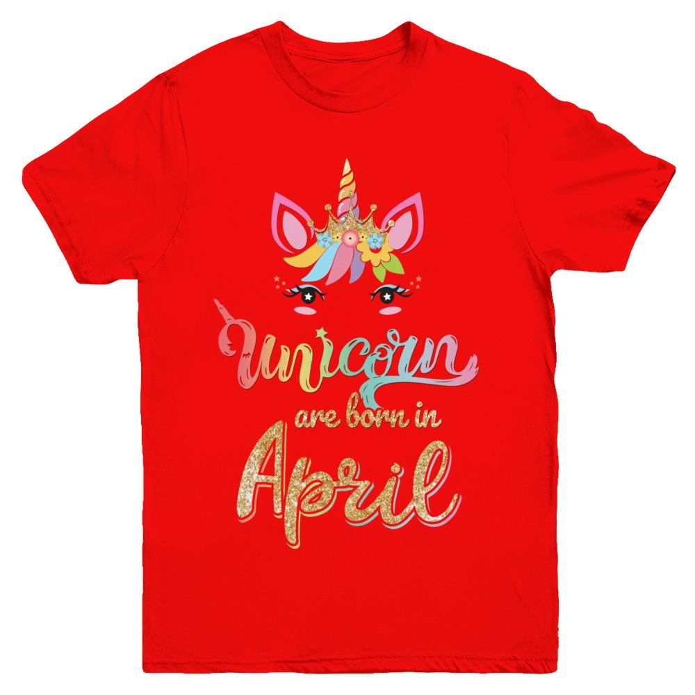 Cute Unicorns Are Born In April Birthday Gift Youth-Youth Shirt-Youth T-Shirt-Red