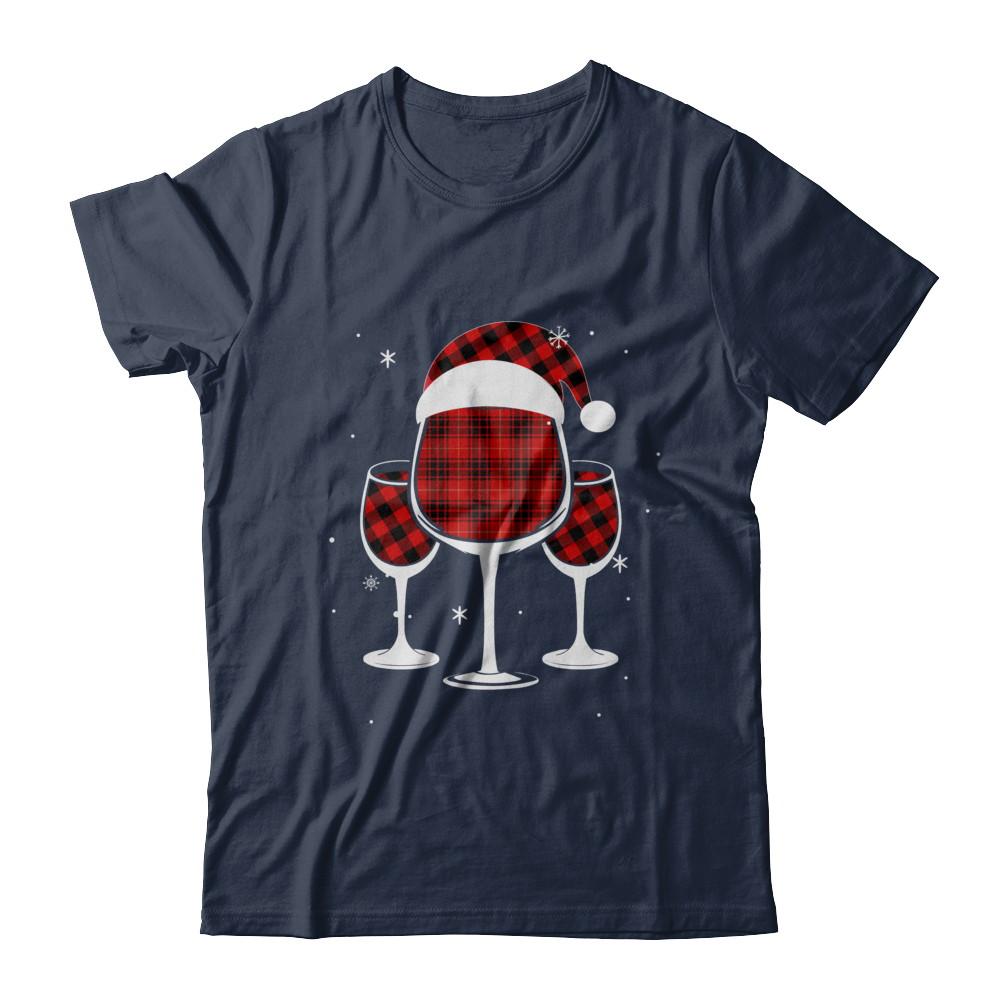 Red Plaid Buffalo Wine Santa Hat Christmas-T-Shirt & Sweatshirt-Classic T-Shirt-Navy