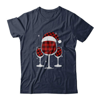 Red Plaid Buffalo Wine Santa Hat Christmas-T-Shirt & Sweatshirt-Classic T-Shirt-Navy