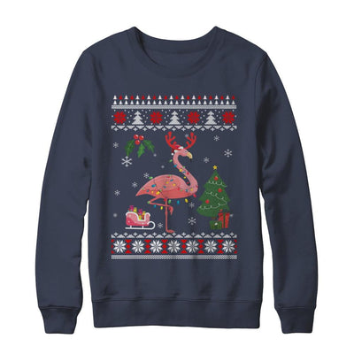 Santa Hat Flamingo Reindeer Ugly Christmas Sweater-T-Shirt & Sweatshirt-Crewneck Sweatshirt-Navy