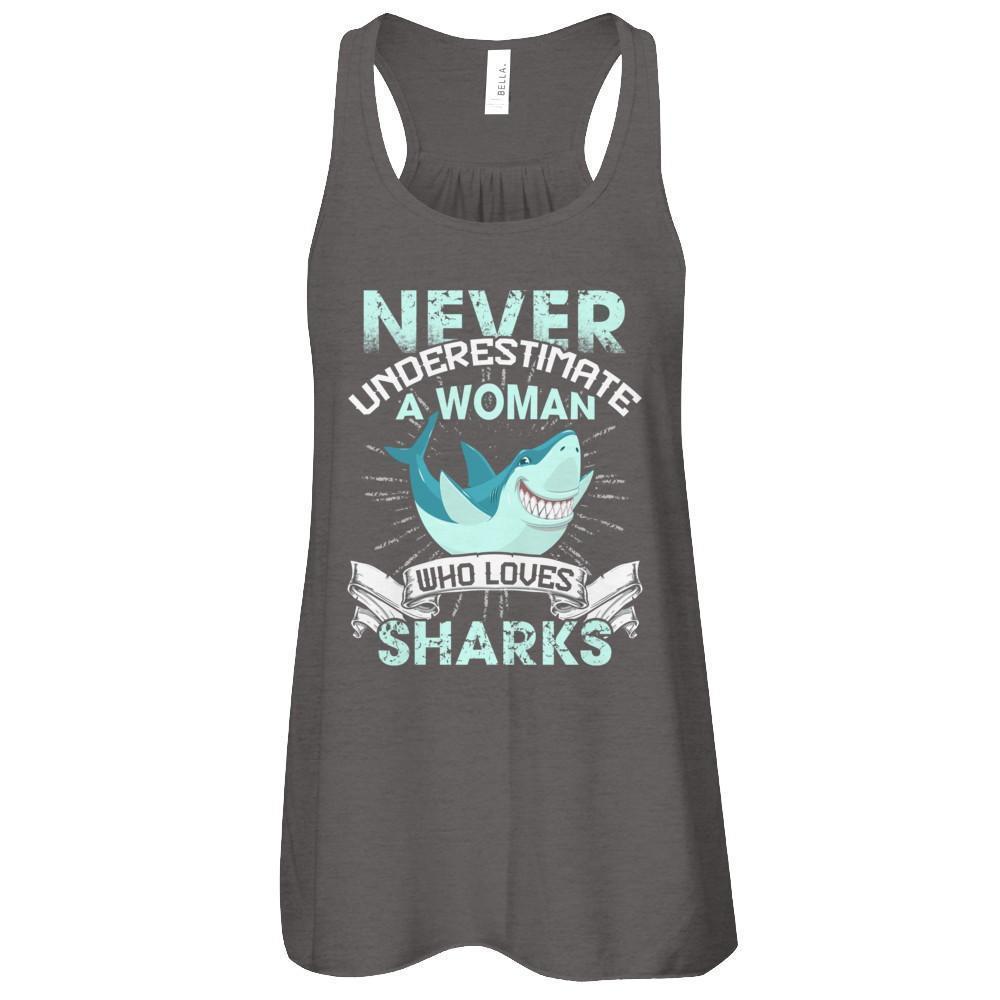 Never Underestimate A Woman Who Loves Shark-T-Shirt & Tank Top-