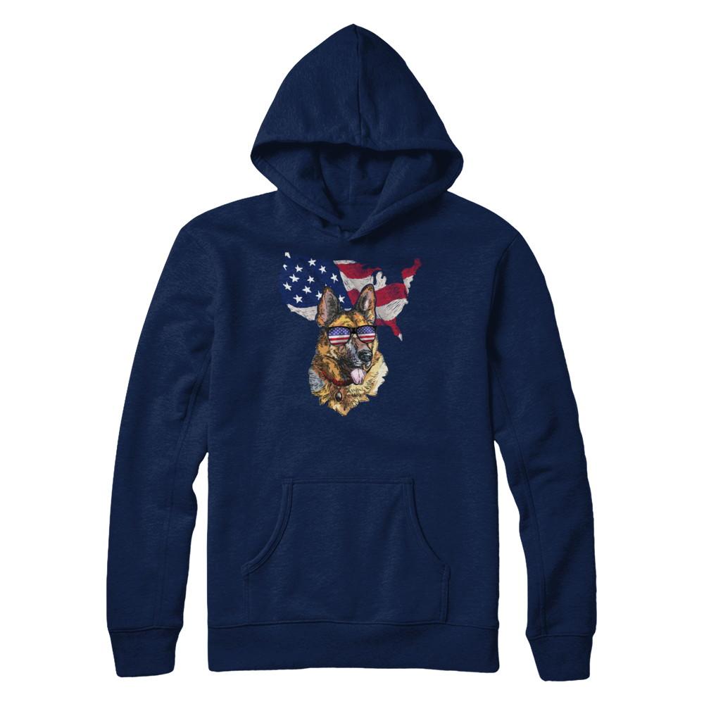 Funny Patriot German Shepherd Dog 4Th Of July American Flag-T-Shirt & Hoodie-Pullover Hoodie-Navy