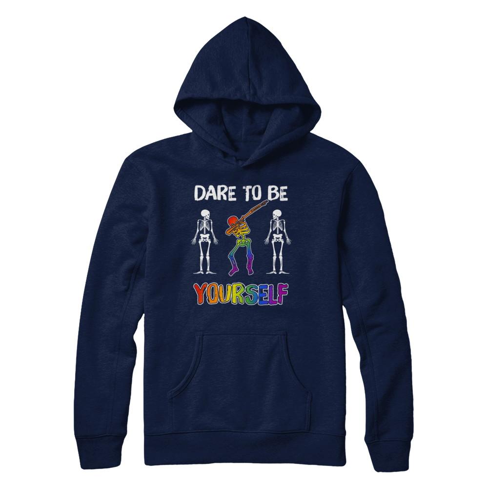 Dare To Be Yourself Funny Lgbt Skeleton-T-Shirt & Hoodie-Pullover Hoodie-Navy