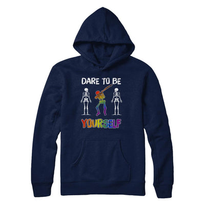 Dare To Be Yourself Funny Lgbt Skeleton-T-Shirt & Hoodie-Pullover Hoodie-Navy