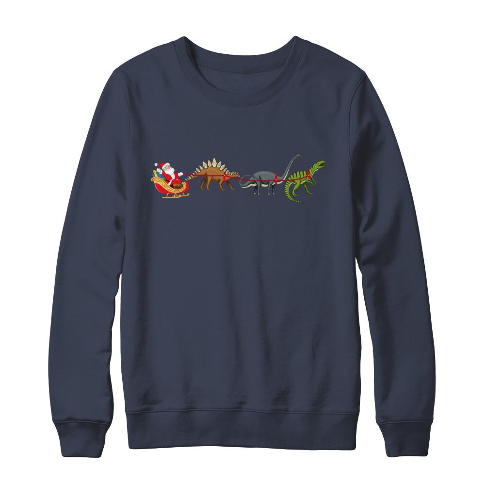 Xmas Cool Santa Sleigh Dinosaur Christmas Gift-T-Shirt & Sweatshirt-Crewneck Sweatshirt-Navy