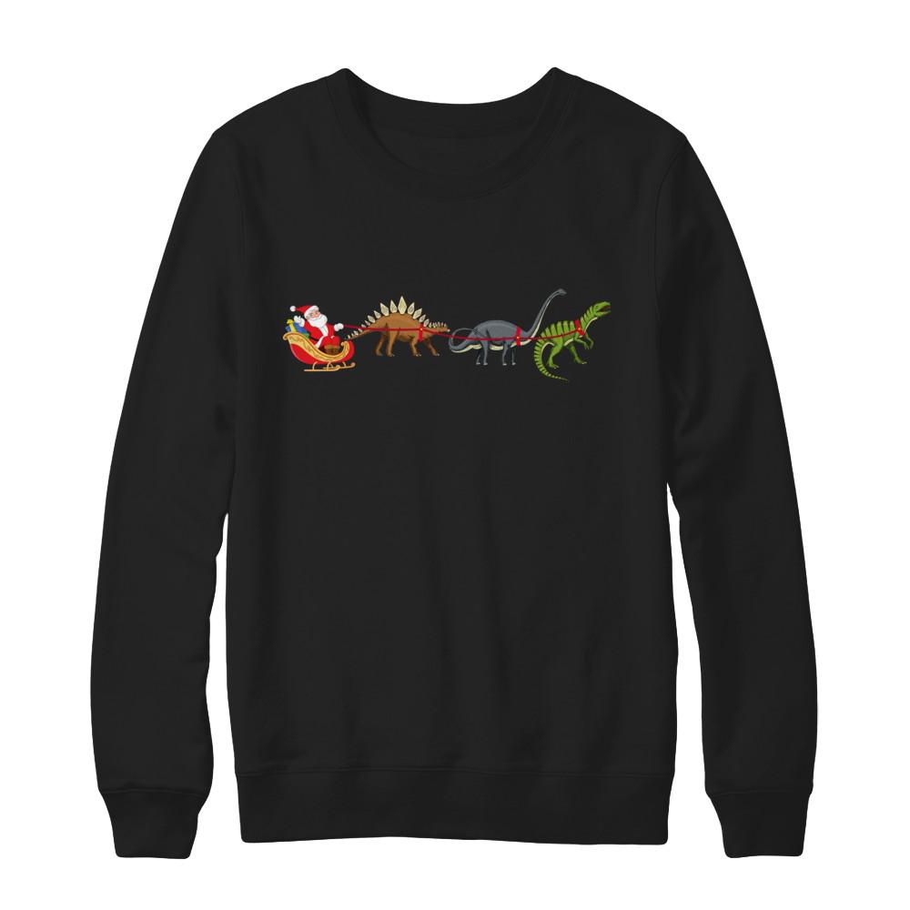 Xmas Cool Santa Sleigh Dinosaur Christmas Gift-T-Shirt & Sweatshirt-Crewneck Sweatshirt-Black