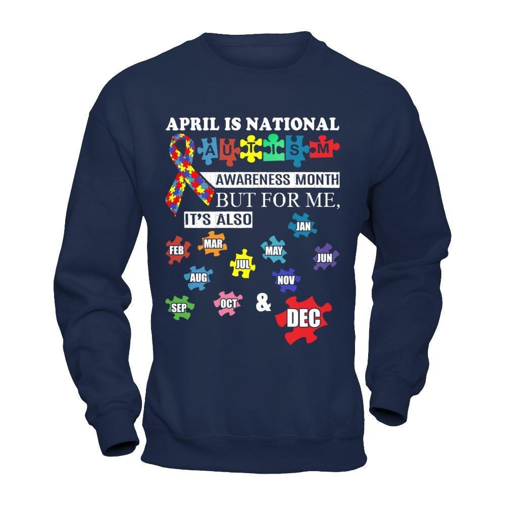 April Is National Autism Awareness Month-T-Shirt & Hoodie-Crewneck Sweatshirt-Navy