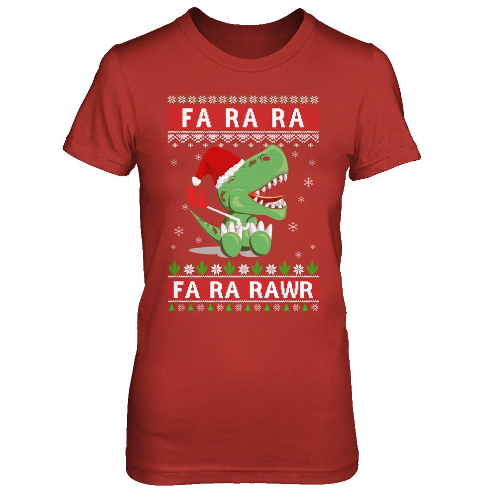 Fa La La Fa Ra Rawr T-Rex Dinosaur Ugly Christmas Sweater-T-Shirt & Sweatshirt-Women's T-Shirt-Red