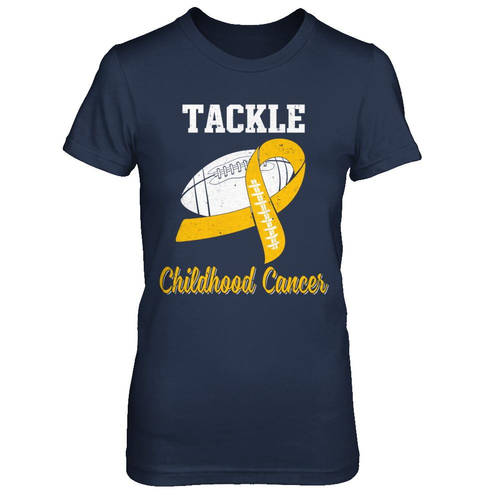 Football Survivor Tackle Yellow Childhood Cancer Awareness-T-Shirt & Hoodie-Women's T-Shirt-Navy