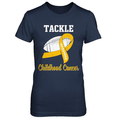 Football Survivor Tackle Yellow Childhood Cancer Awareness-T-Shirt & Hoodie-Women's T-Shirt-Navy