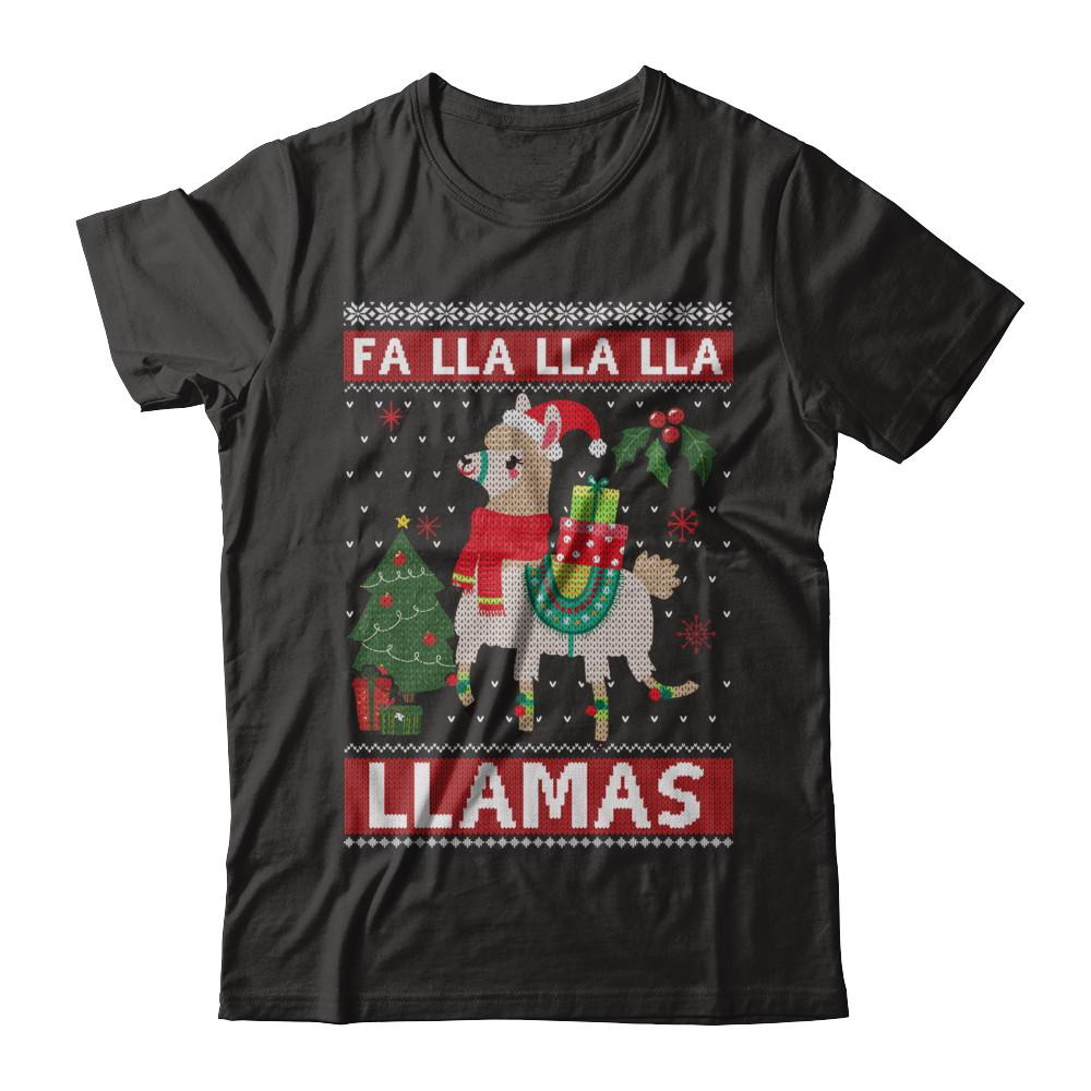 Fa Lla Lla Llama Christmas Singing Cute Ugly Sweater-T-Shirt & Sweatshirt-Premium T-Shirt-Black
