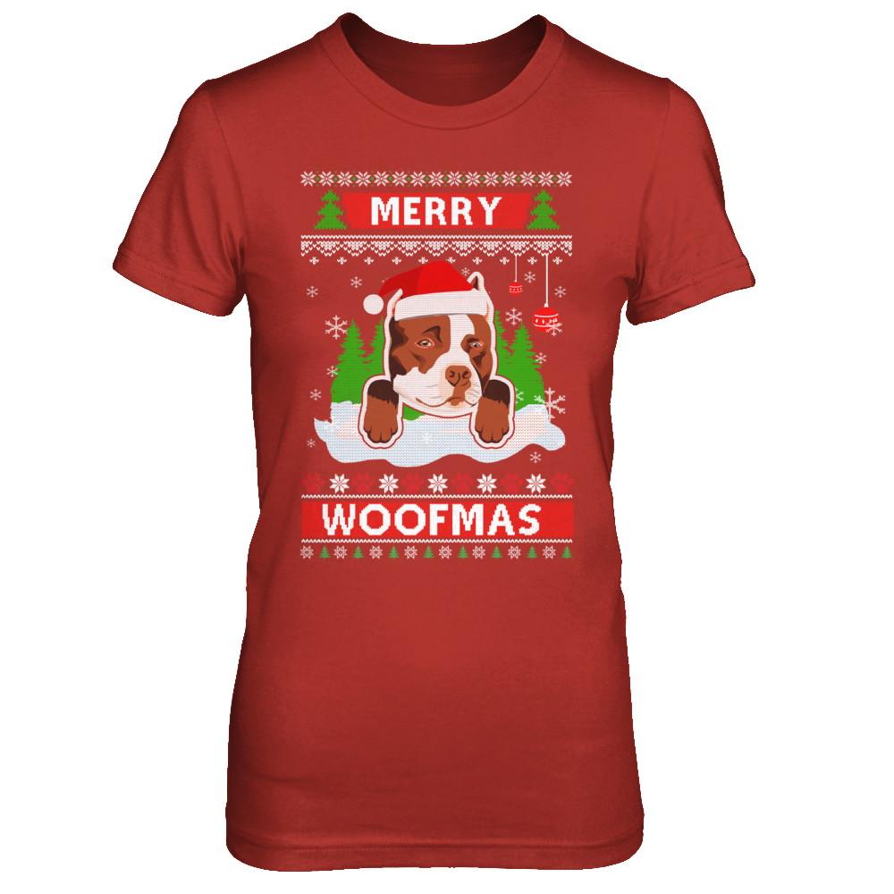 Pitbull Merry Woofmas Ugly Christmas Sweater-T-Shirt & Sweatshirt-Women's T-Shirt-Red
