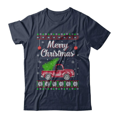 Snow Tree Truck Merry Christmas Ugly Sweater-T-Shirt & Sweatshirt-Classic T-Shirt-Navy