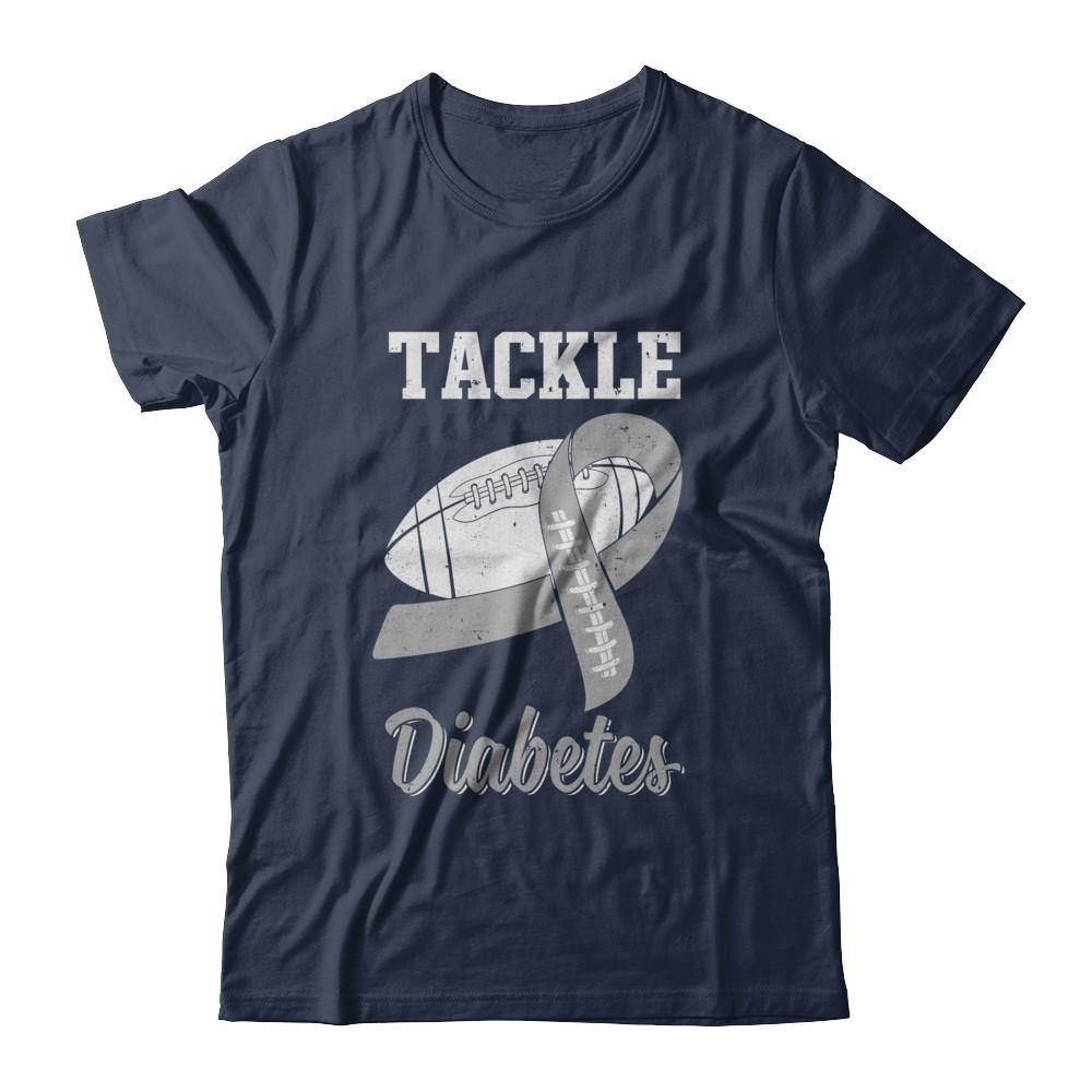 Football Survivor Tackle Gray Diabetes Awareness-T-Shirt & Hoodie-Classic T-Shirt-Navy