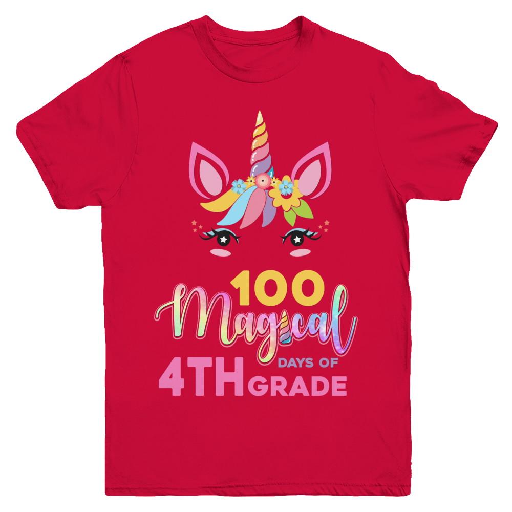 100 Magical Days Of 4Th Grade School Unicorn Girl Gift Youth-Youth Shirt-Youth T-Shirt-Red