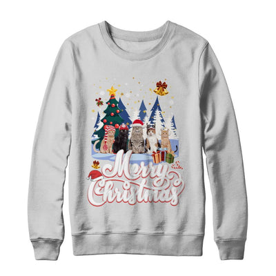 Merry Christmas Cat Women Girls Christmas Gift-T-Shirt & Sweatshirt-Crewneck Sweatshirt-White