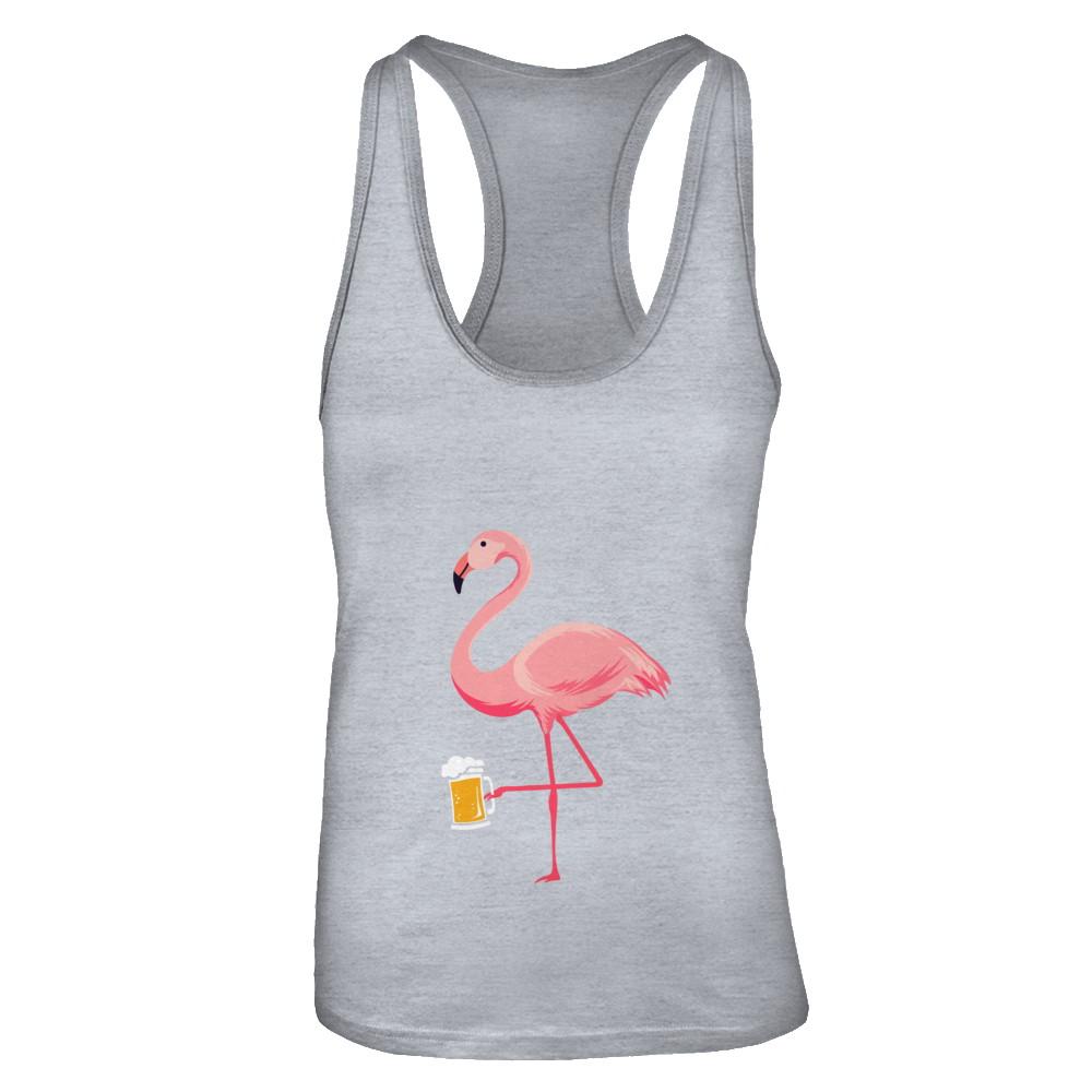 Beer Lover's Pink Flamingo Fun Party Beer-T-Shirt & Tank Top-Women's Ideal Racerback Tank-Heather Grey